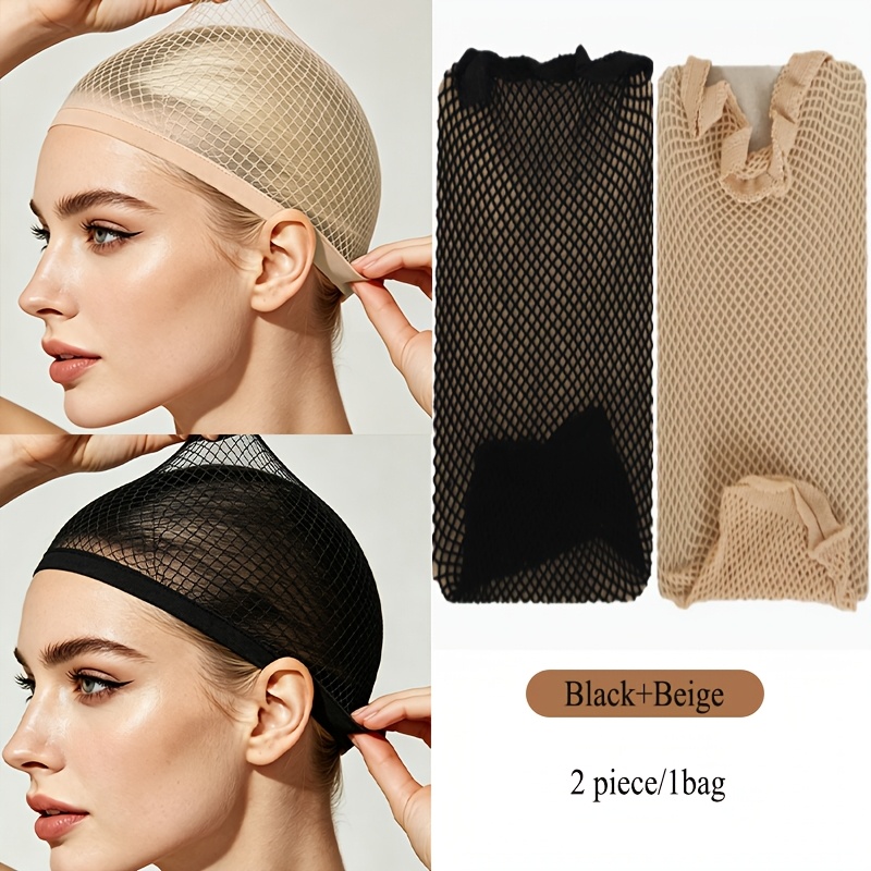 TEMU Bonnet à Cheveux en Résille Respirant (Noir/Beige) – Doublure en de Nylon Élastique, Ajustement Sécurisé et Ultra Confortable