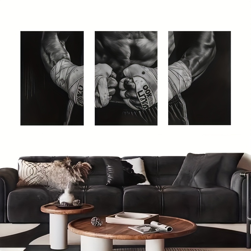 TEMU 3pcs, Unframed Black And White Boxing Sports Posters, Decorative Paintings, Large Canvas Paintings, Suitable For Living Room Wall Decoration