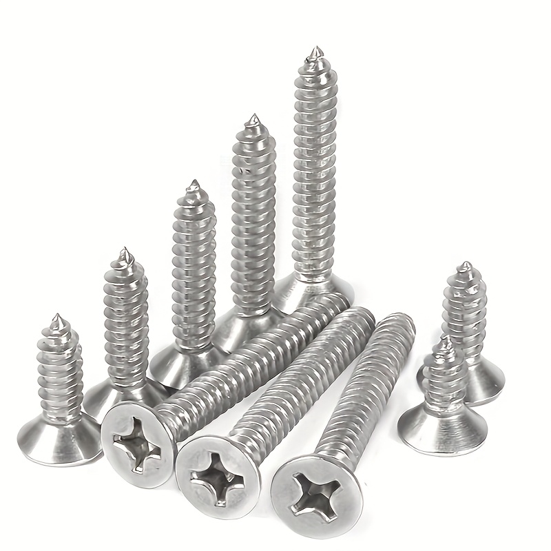 90pcs Stainless Steel M3.5 Phillips-Head Self-Tapping Screws, Durable Metal, Cross-Driven, Flat Head, Right-Hand Threads, for Wood, Drywall, and Metal, Sizes 13mm, 16mm, 20mm, Construction Fastening | Sleek Finish | Durable Fasteners