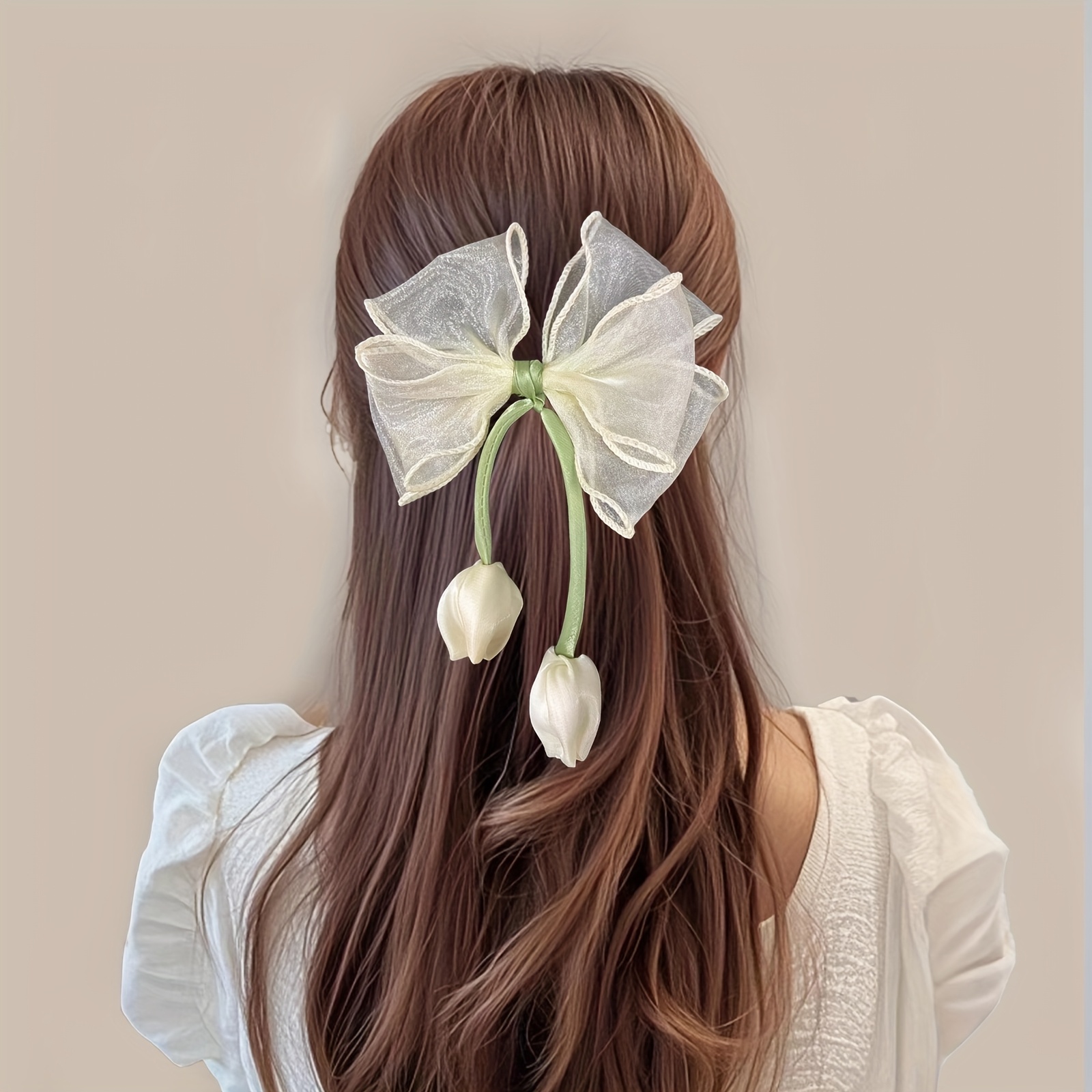 1pc bowknot tulip hair clip long tail ribbon mesh bow - Temu