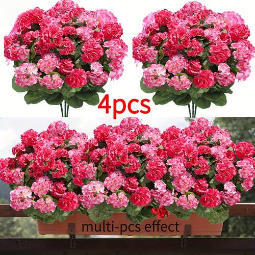 4 Bundles of Artificial Geranium Flowers, Suitable for Outdoor Decoration, Weddings, Home Decor, , Outdoor Garden Arrangements, Courtyards, Housewarming, Offices, Cafes, And Ideal for Anniversaries, Thanksgiving
