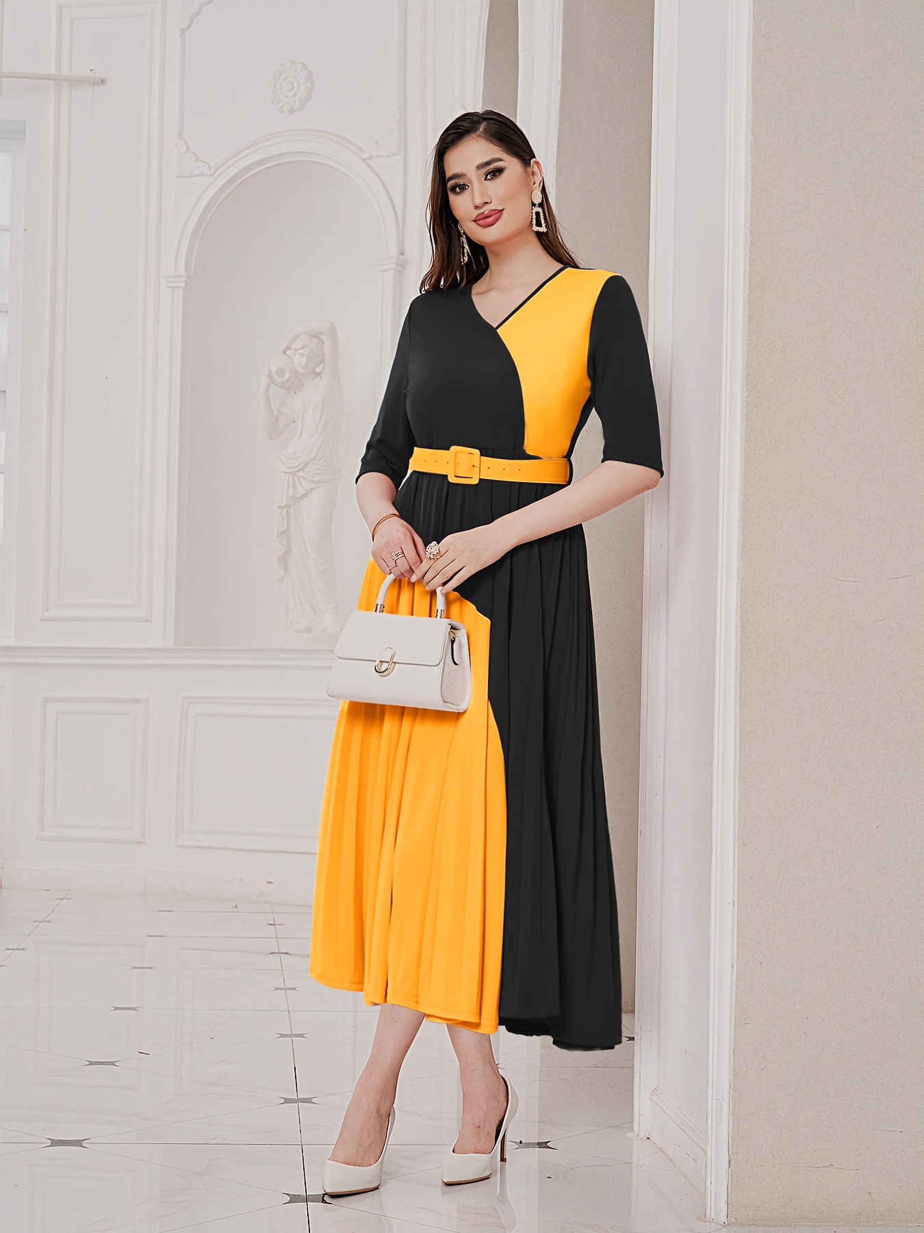chinese dress ladies Color-Block Floral Print A-Line Maxi Prom Dress