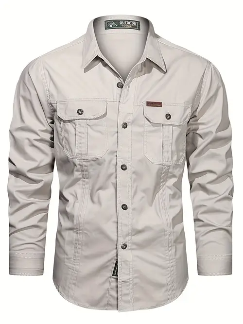 mens casual outdoor casual sports long sleeve shirt 100 cotton featuring multiple pockets and a lightweight design for spring and autumn