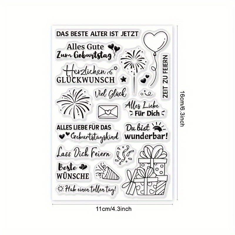 1pc German Emotional Words Birthday Transparent Stamp For Card Making, Diary, , , And Painting Tools