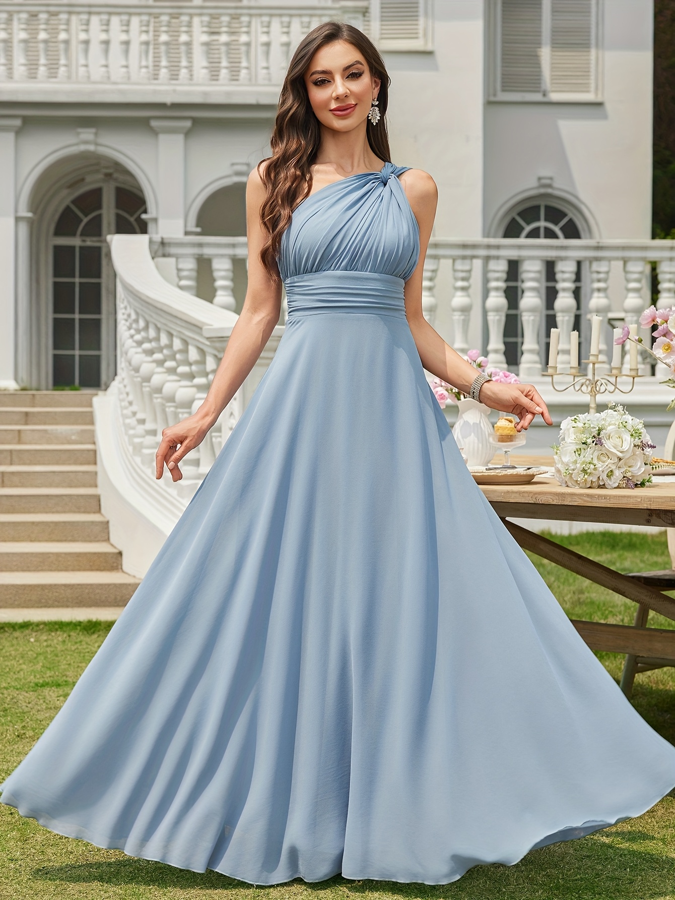 blue dress for baby girl Royal Blue Bridesmaid Dress with Lace Keyhole Back - Designer Bridesmaid Dresses with V-Neck - Multiple Color Options main image 0