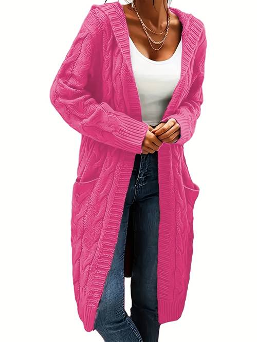 plus size womens length hooded cardigan with button detail pockets long sleeves solid color casual outerwear