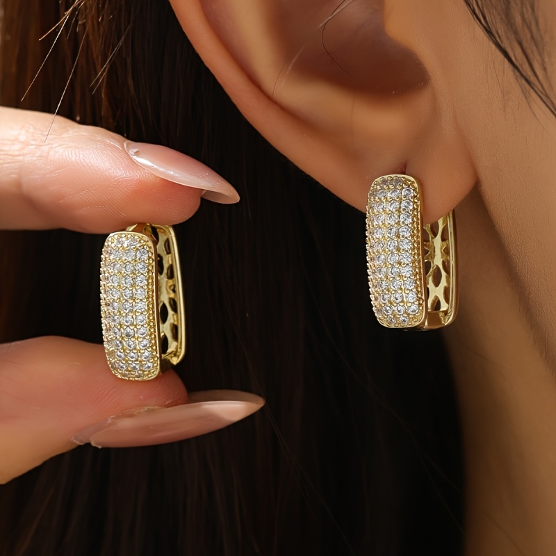 Image of 1 Pair Of Elegant And Luxurious Curved U-shaped Copper Earrings, Inlaid With Sparkling Synthetic Zirconia, Suitable For Women To Attend Parties And Banquets, Is A For Her