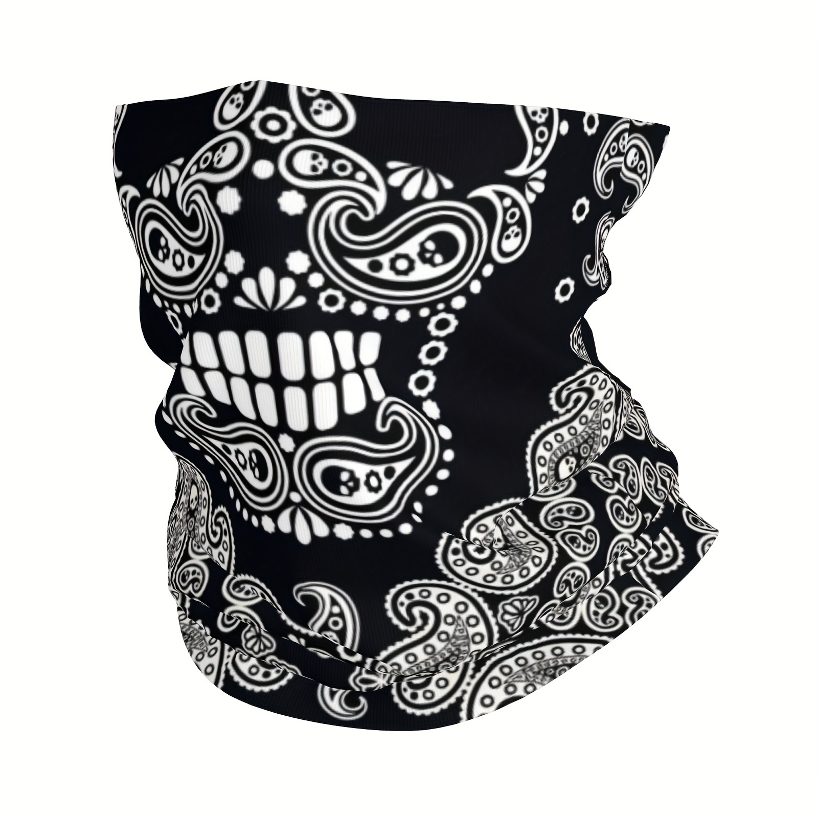 

Vintage Skull And Paisley Pattern Men's Scarf, Stretchy Spandex Polyester , Woven Style