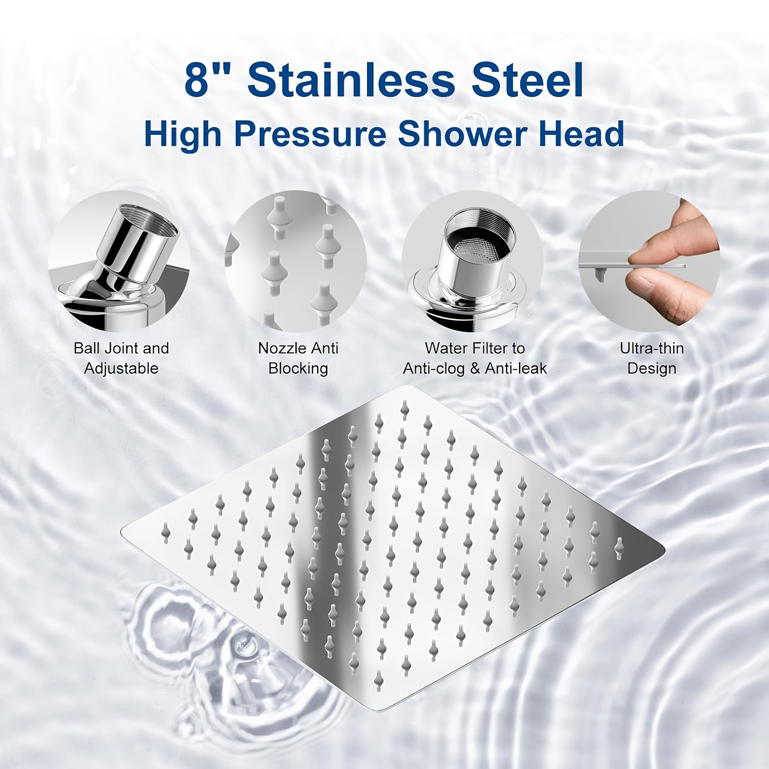Shower Head, High Pressure Rainfall/Handheld Shower Combo With 15'' Extension Arm, 3 Settings, Anti-Leak Shower Head With Holder, Height/Angle Adjustable, Chrome, Matte Black