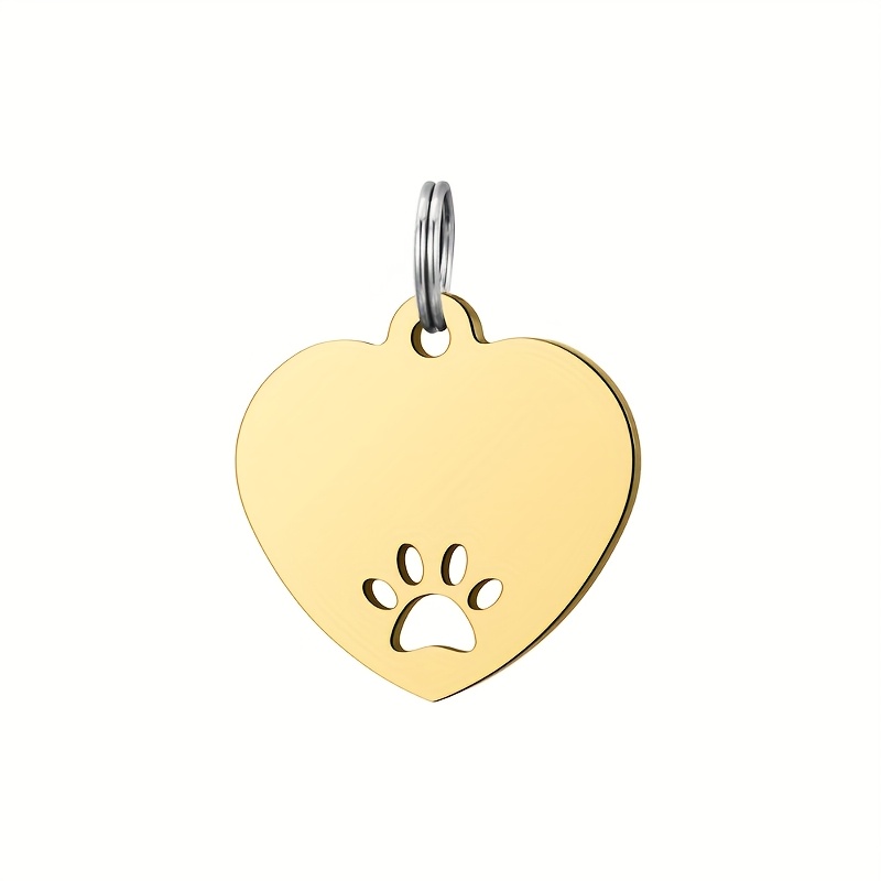 TEMU Gepersonaliseerde Gegraveerde Hartvormige Huisdier-ID Tag met Pootafdruk - Gepersonaliseerde Katten- en Honden, Anti-Verloren Huisdier Hanger