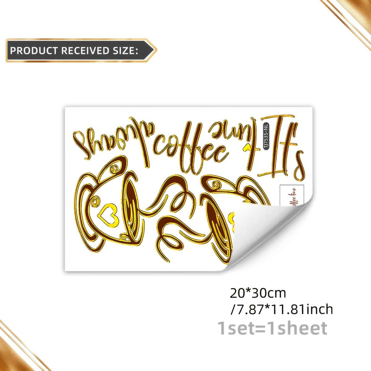 A Gold-foiled Minimalist English Coffee Cup Wall Sticker (20*30cm) For Decorating Room, Kitchen, Or Tea Area, Model Tj7535-nl