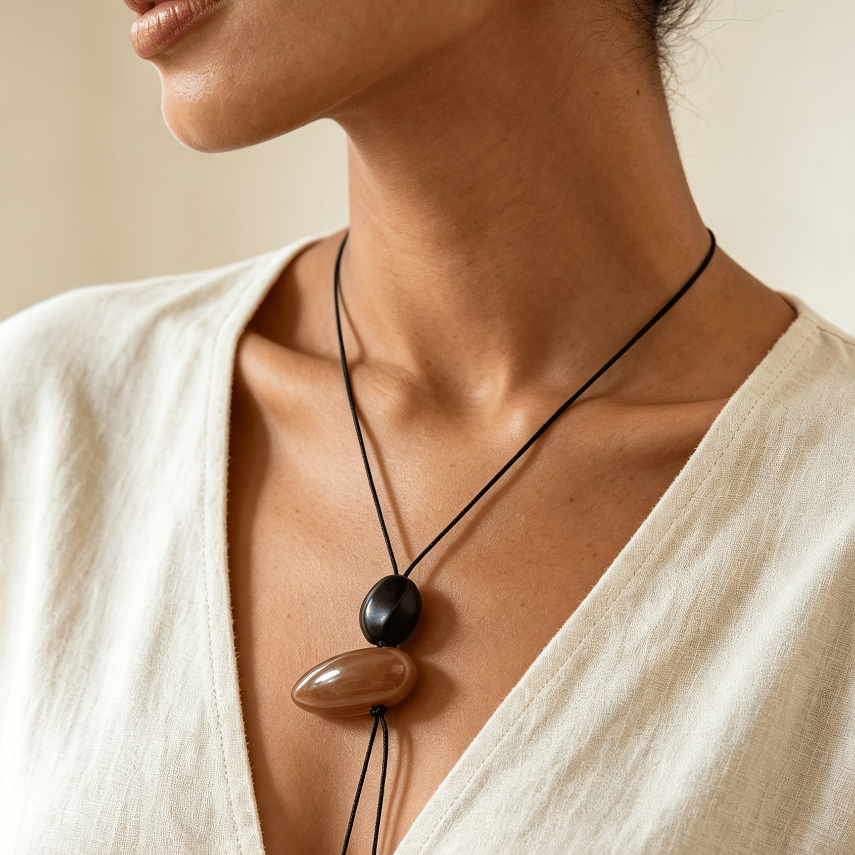 Bohemian Handmade Olive-Shaped Simulated Jade Pendant Necklace