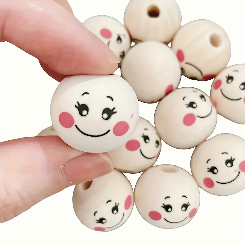 

20pcs Smiling Face Wooden Assorted Expressions Beads For Diy Jewelry Making, Creative Handmade Beaded Crafts, Bracelet Necklace Supplies