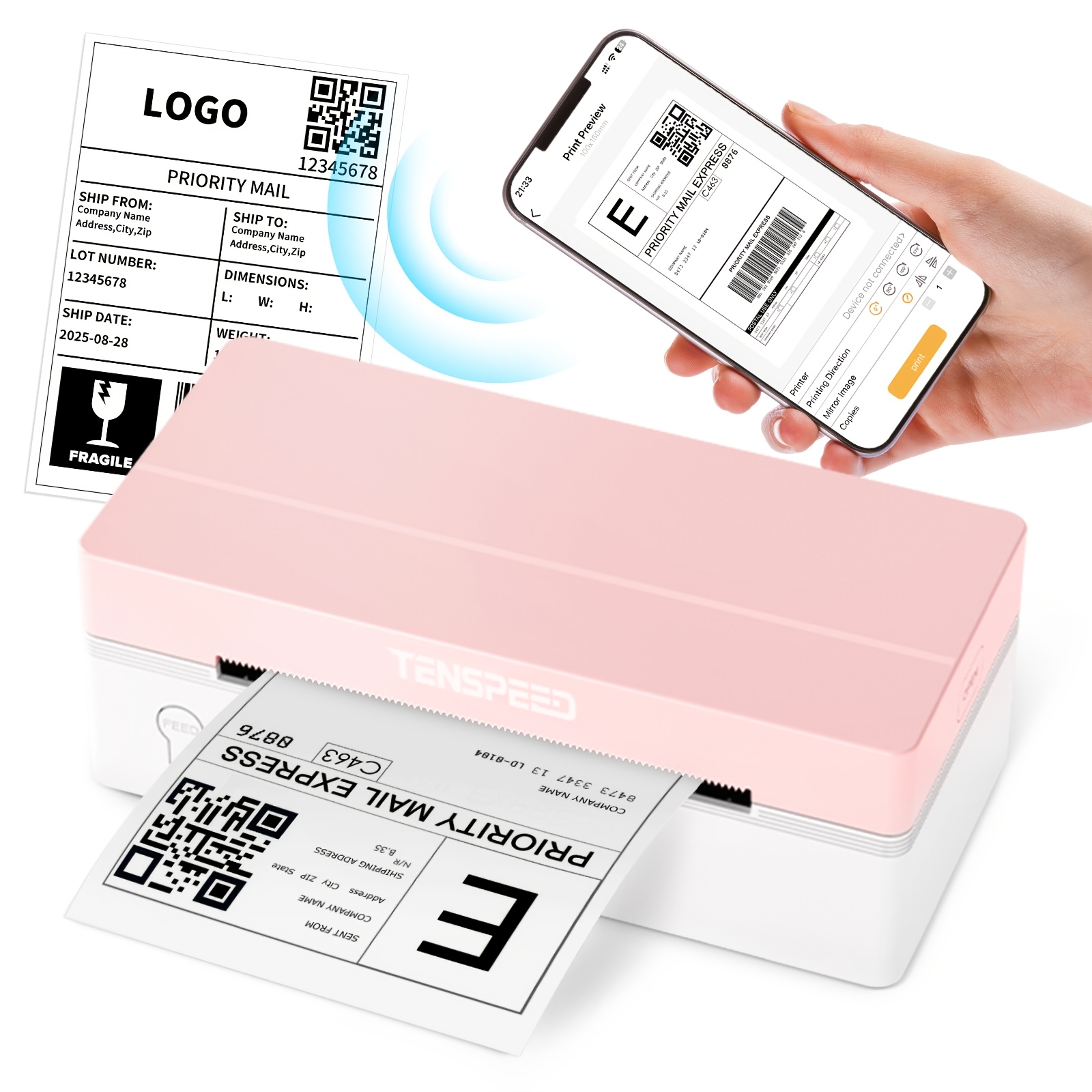 TEMU Rp425 Thermal Shipping Label Printer - Wireless And Inkless, 203 Dpi, Compatible With /iphone/windows, Suitable For Home Office/shipping