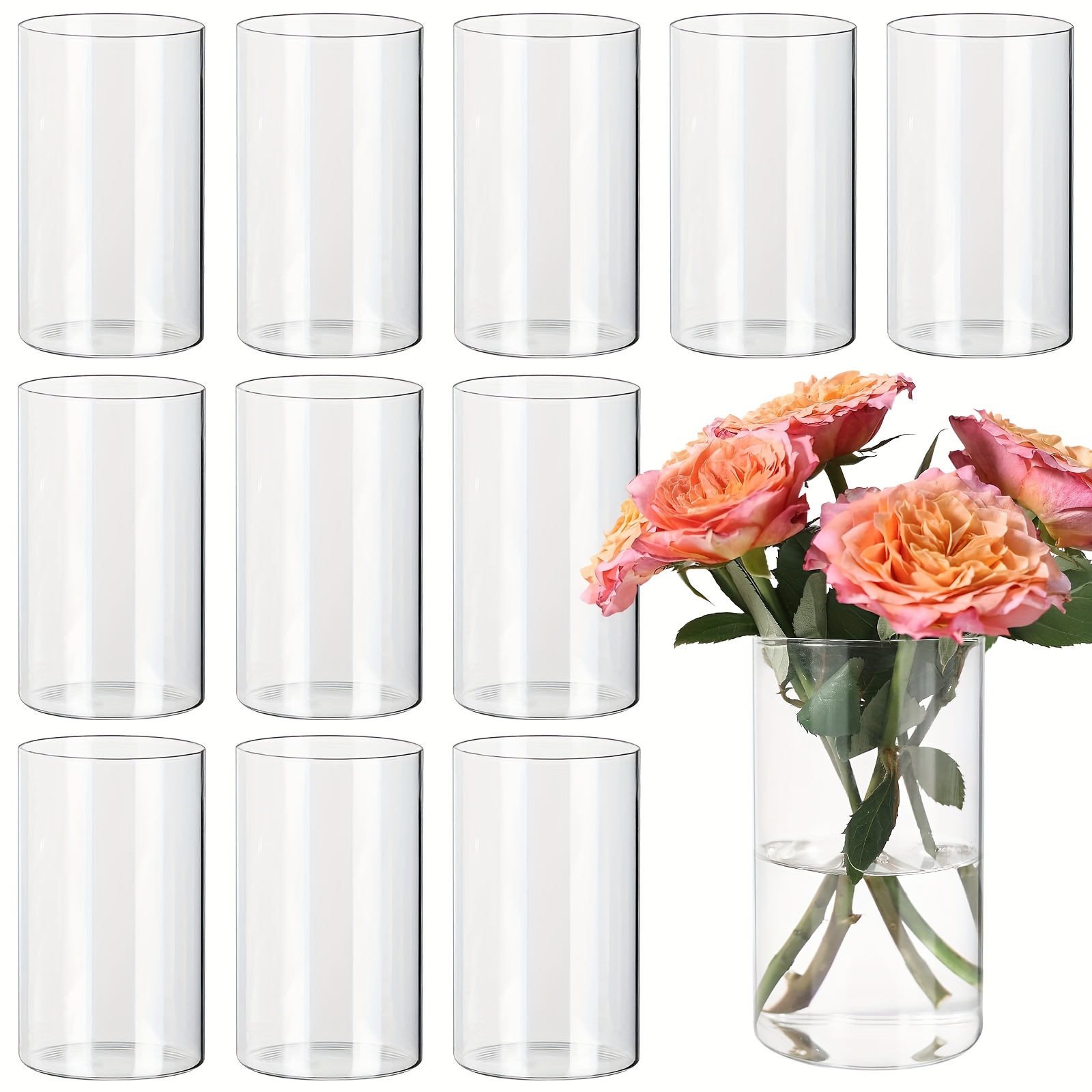 

12 Glass Cylinder Vases For Centerpieces, Vases Wedding Decorations, 6 Inch Hurricane Candle Holders For Party Decorations Vase Table Racks, Bulk Vases, Home Decoration