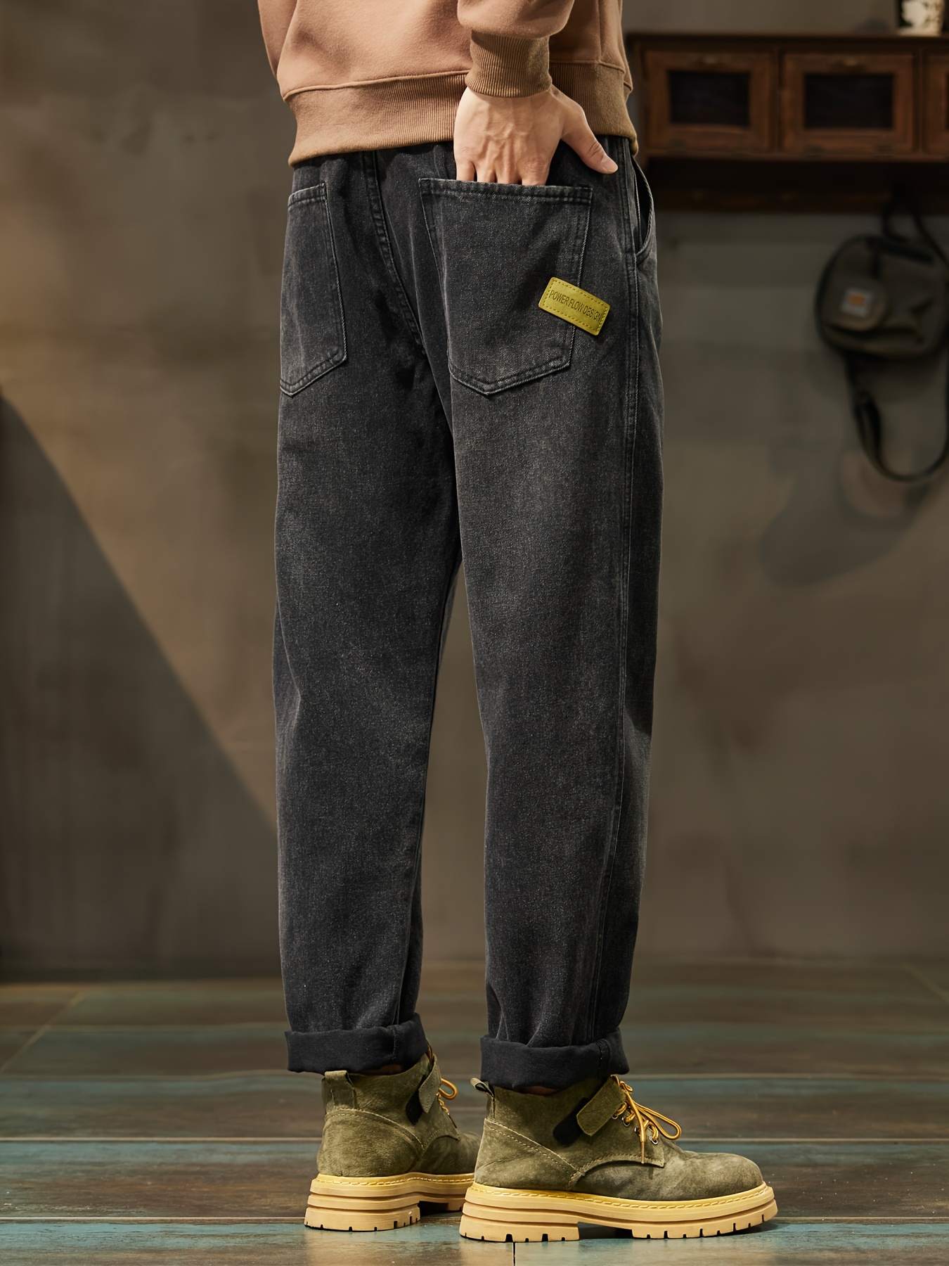Men's High-Waist Loose Fit Black Denim Jeans - Straight Leg, Casual Street Style, Comfortable & Versatile for Casual Attire, Straight Leg Jeans, Highwaisted Pants, Trendy Streetwear, Washed Texture Denim, Solid Color Design