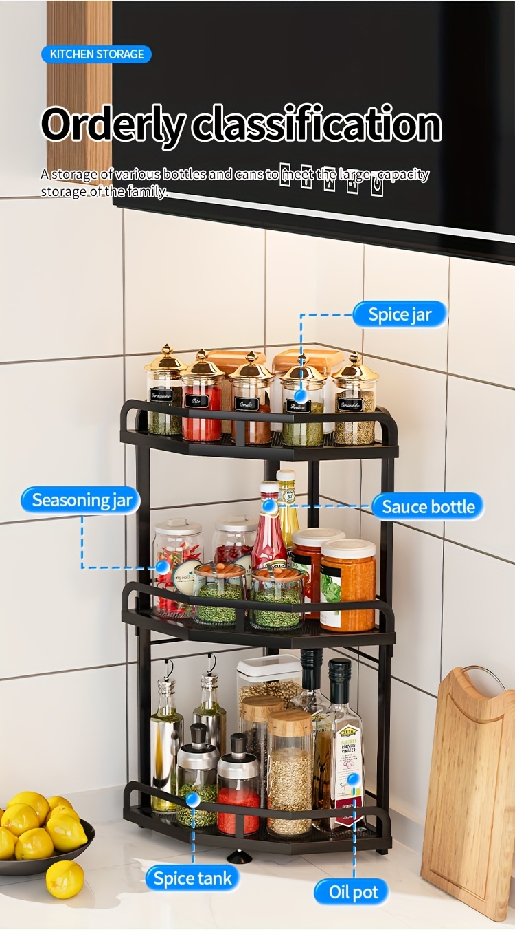 1pc modern metal countertop storage rack space saving multifunctional corner organizer with suction cups for kitchen accessories kitchen organizers and storage Product details 1