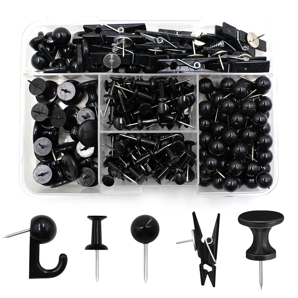 TEMU 200pcs Black Pushpins, Suitable For Cork Boards, Bulletin Boards, Wall Maps, And Pictures - Of Office And Home Supplies