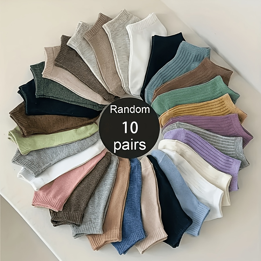 Image of 10 Pairs Of Thin, Non-slip, Invisible Women's Boat Socks In Random Colors, Suitable For Spring And Summer