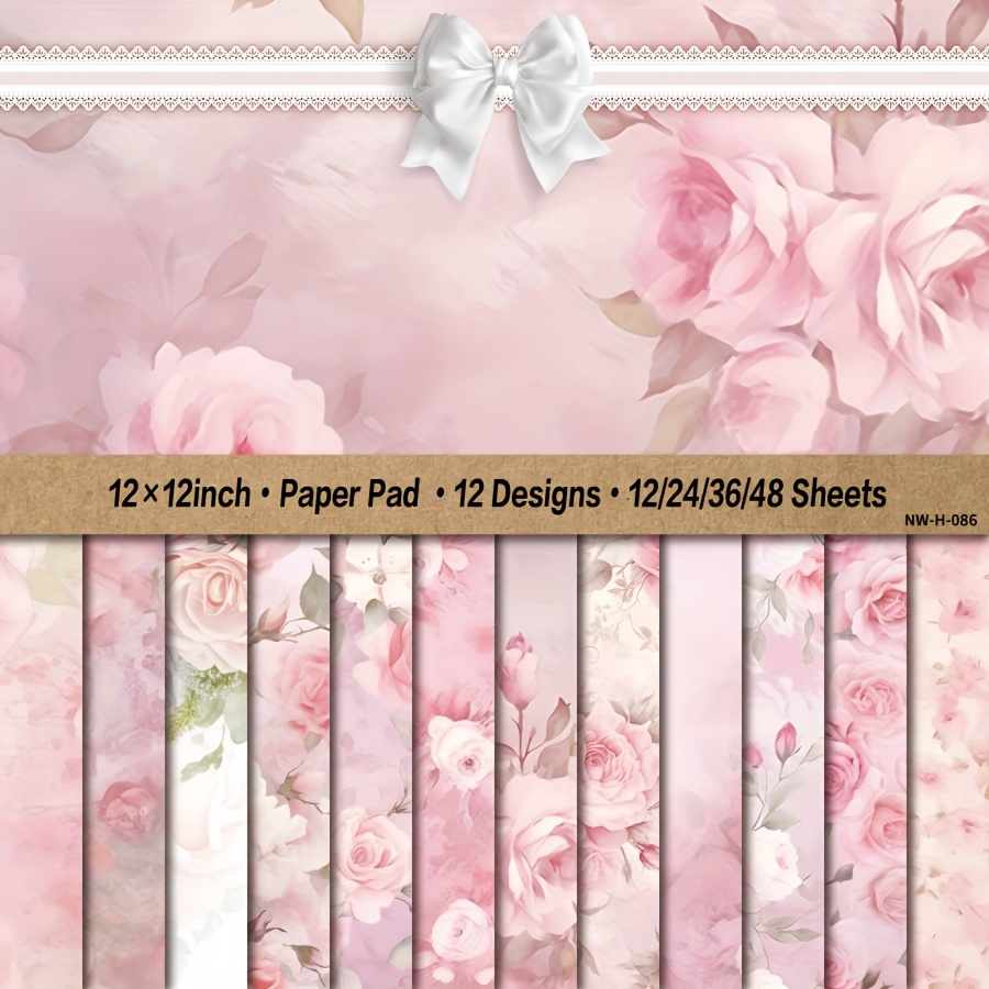 

Pink Floral Paper Pad - 12x12 Inch, Assorted Sheets (12/24/36/48), Craft & Cardstock For Diy Projects And Decorative Backgrounds