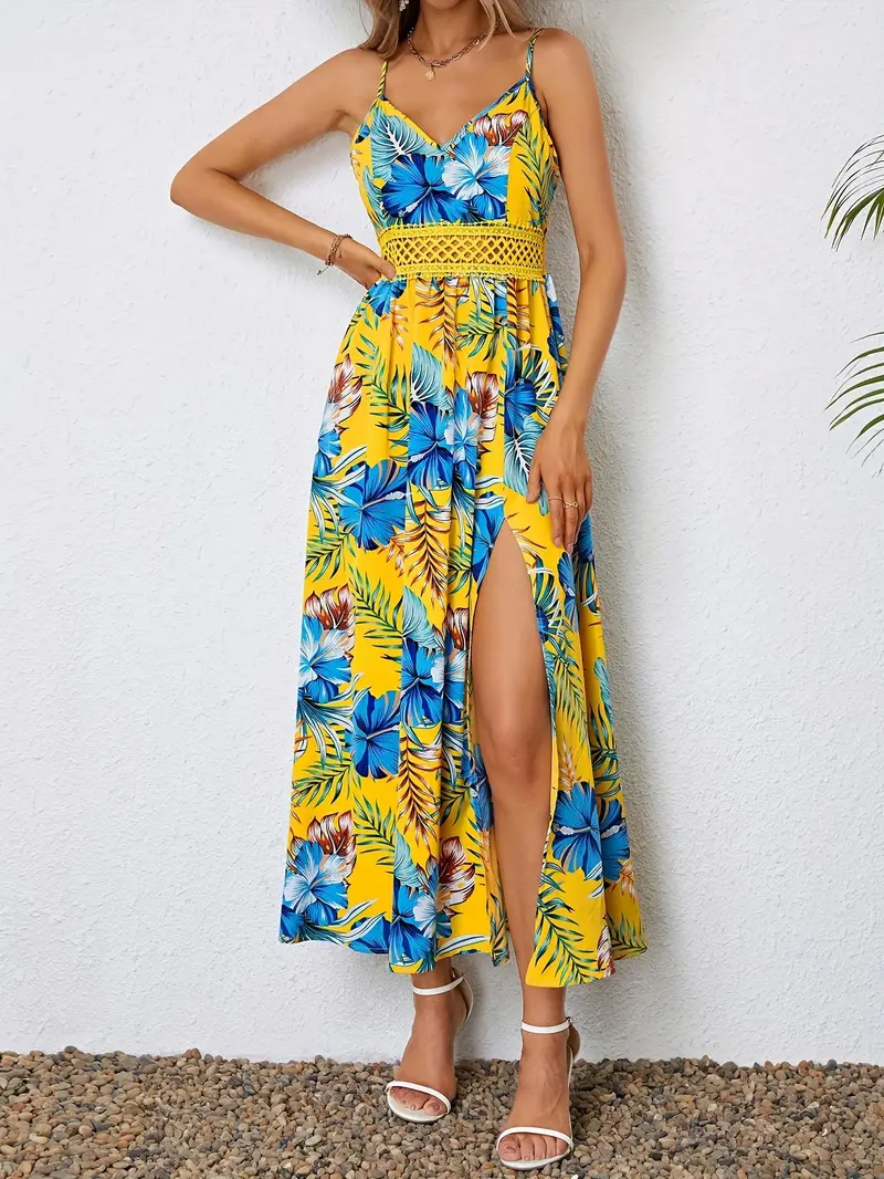 Floral Print V-Neck Sleeveless Split Dress Floral Print V-Neck Sleeveless Split Dress