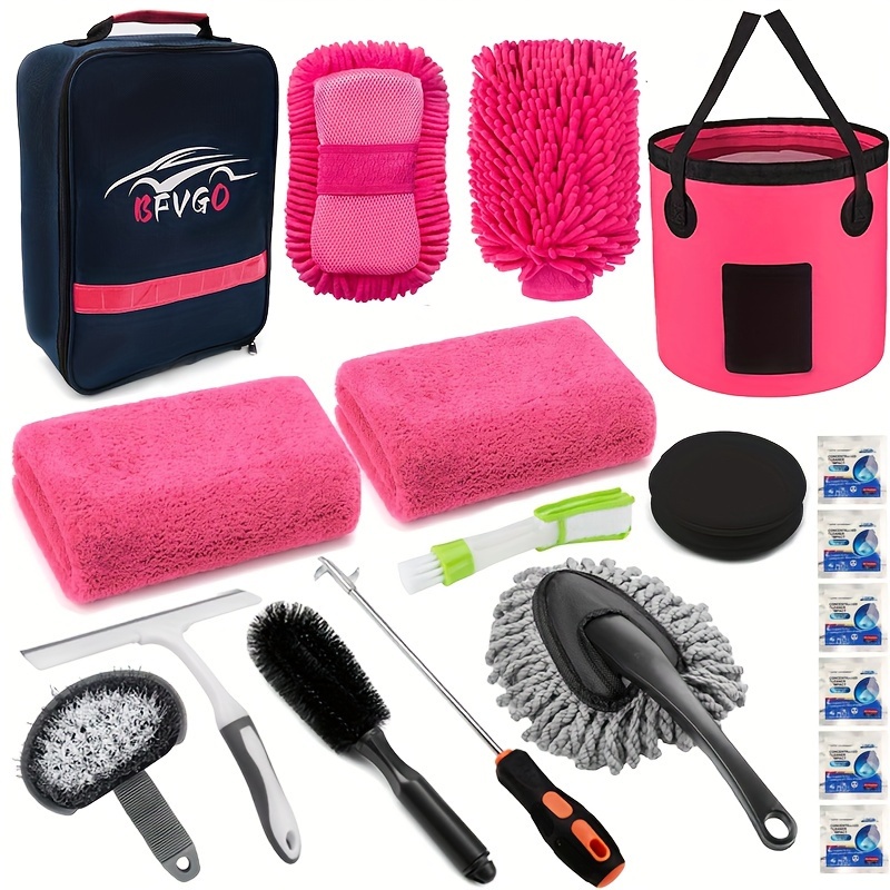 

22pcs Car Wash Cleaning Tools Kit Car Detailing Set With Bag Collapsible Bucket Wash Mitt Tire Brush Window Scraper Duster Complete Interior Kit