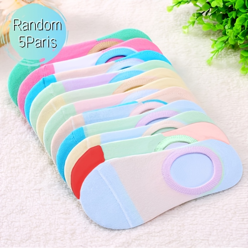 Random 5-pair Spring/summer Style Colorful Invisible Non-slip Low-cut Socks For Women, Comfortable, Casual, And Versatile Socks