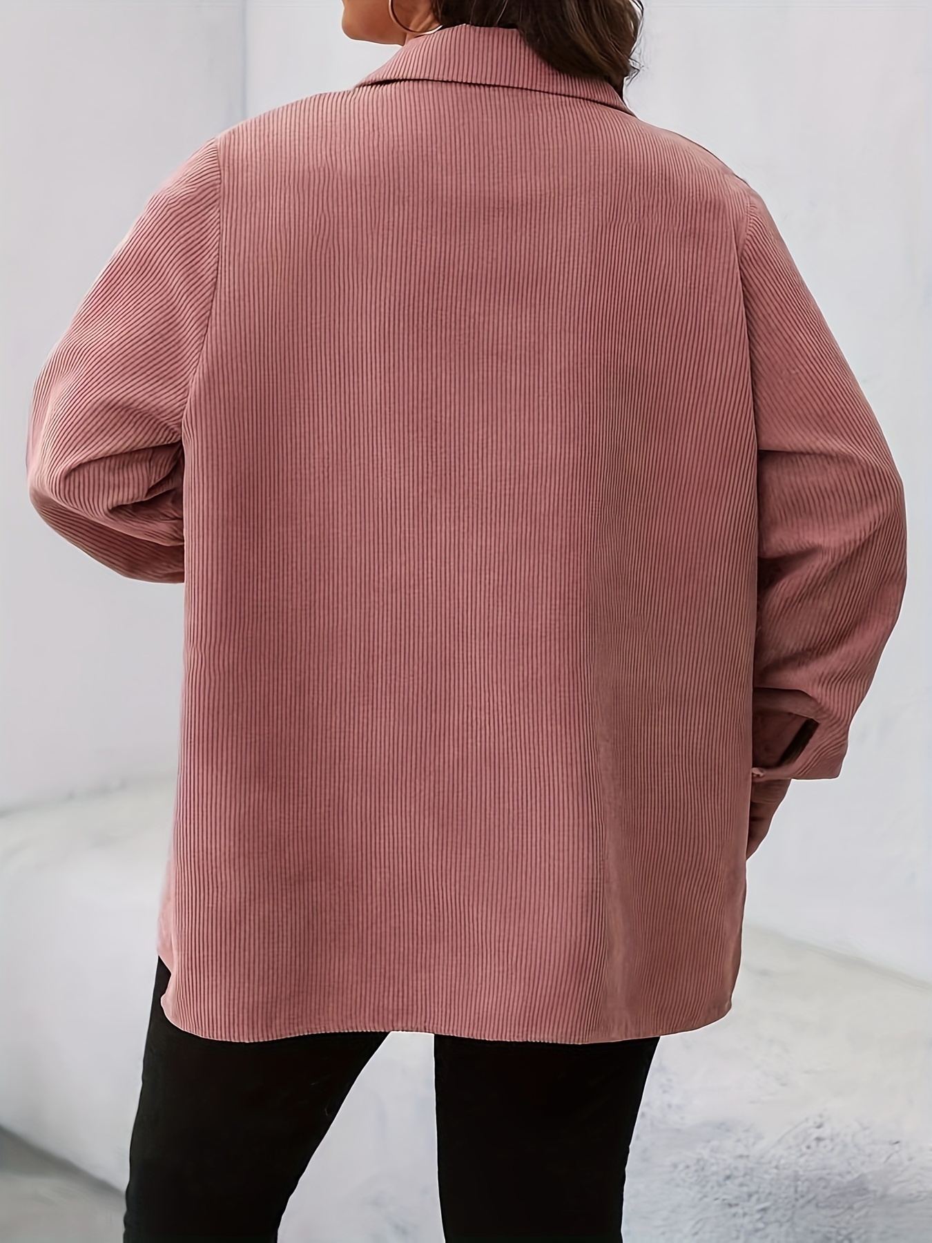 Women'S Plus Size Casual Corduroy Jacket Long Sleeve, Button-Up with Flap  Pockets, Solid Color, Polyester Fall/Winter, Plus Size Jacket