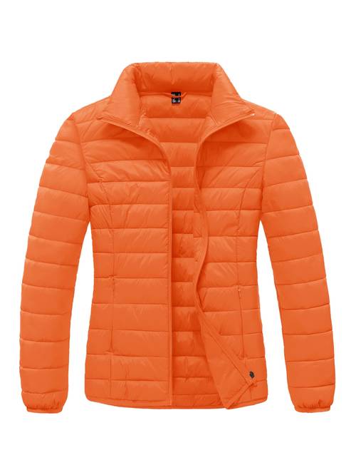 womens quilted padded jacket spring and fall lightweight jacket with 4 pockets solid zipper stand collar outerwear warm comfortable jacket daily casual wear work wear outdoor activities sports