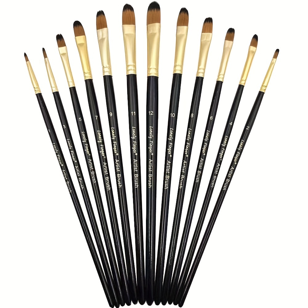 

premium" Lonely Finger 12-piece Filbert Paint Brush Set - Professional Synthetic Nylon For Watercolor, Oil Painting, Acrylic, Face & Body Art, Nail Design, Crafts & Rock Painting