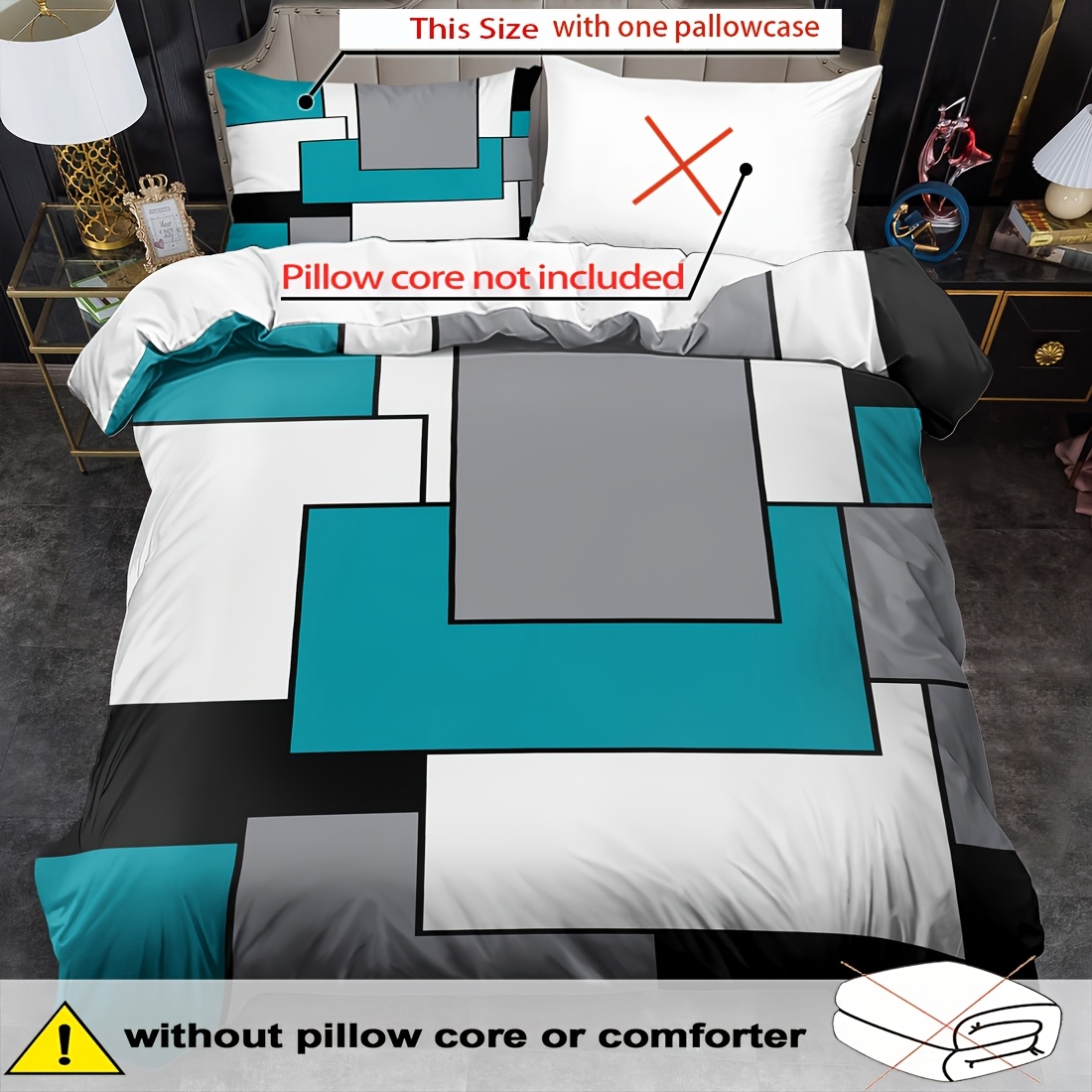 E-shop 2/3-teiliges Bettbezug-Set, mit geometrischem Weltraumdruck, Bettwäsche im King- und Queen-Stil, aus maschinenwaschbarem Polyester, Bettdeko für