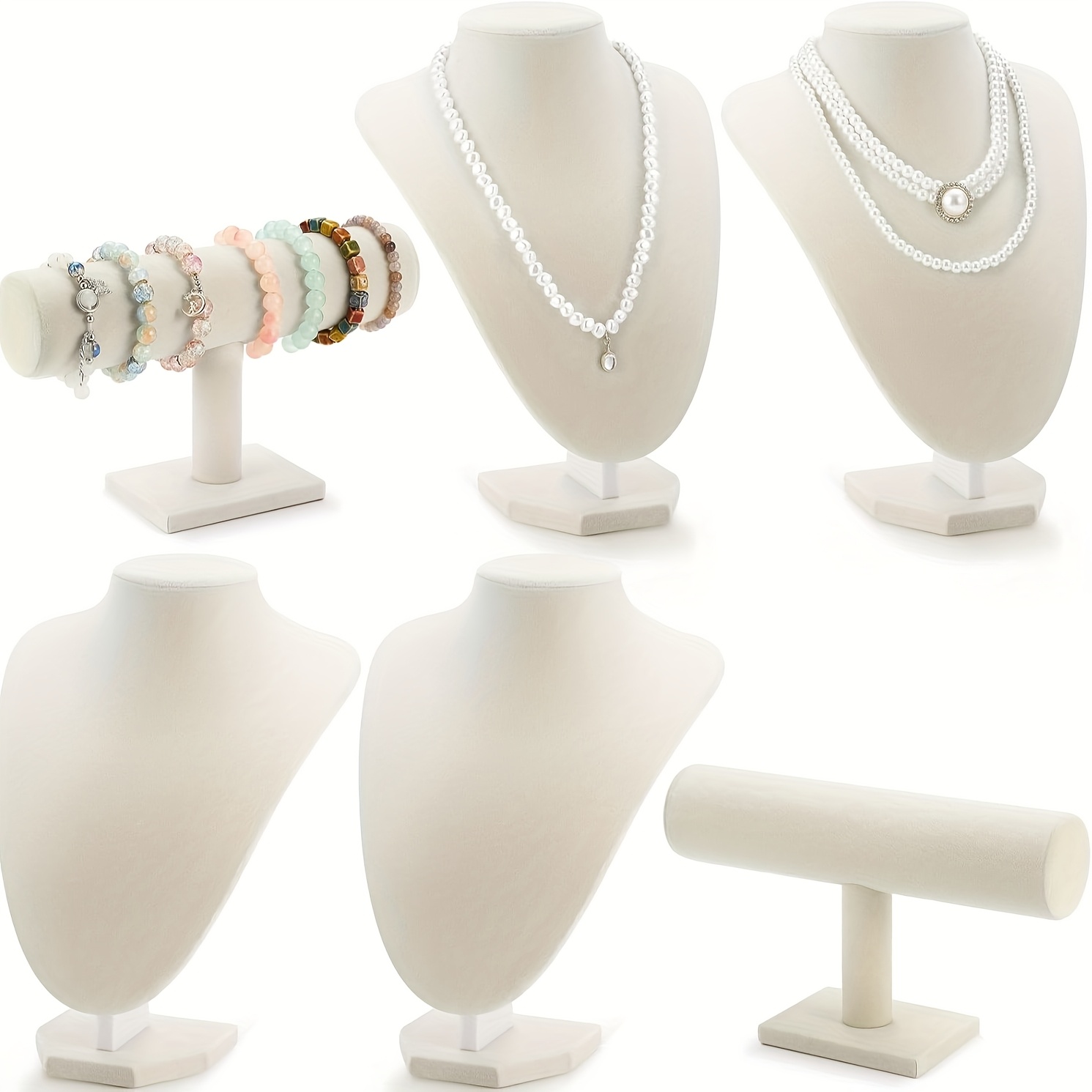 TEMU 6pcs Jewelry Display Set Necklace Display Stand T Bar Bracelet Holder Jewelry Bust For Home Store Trade Show(beige)