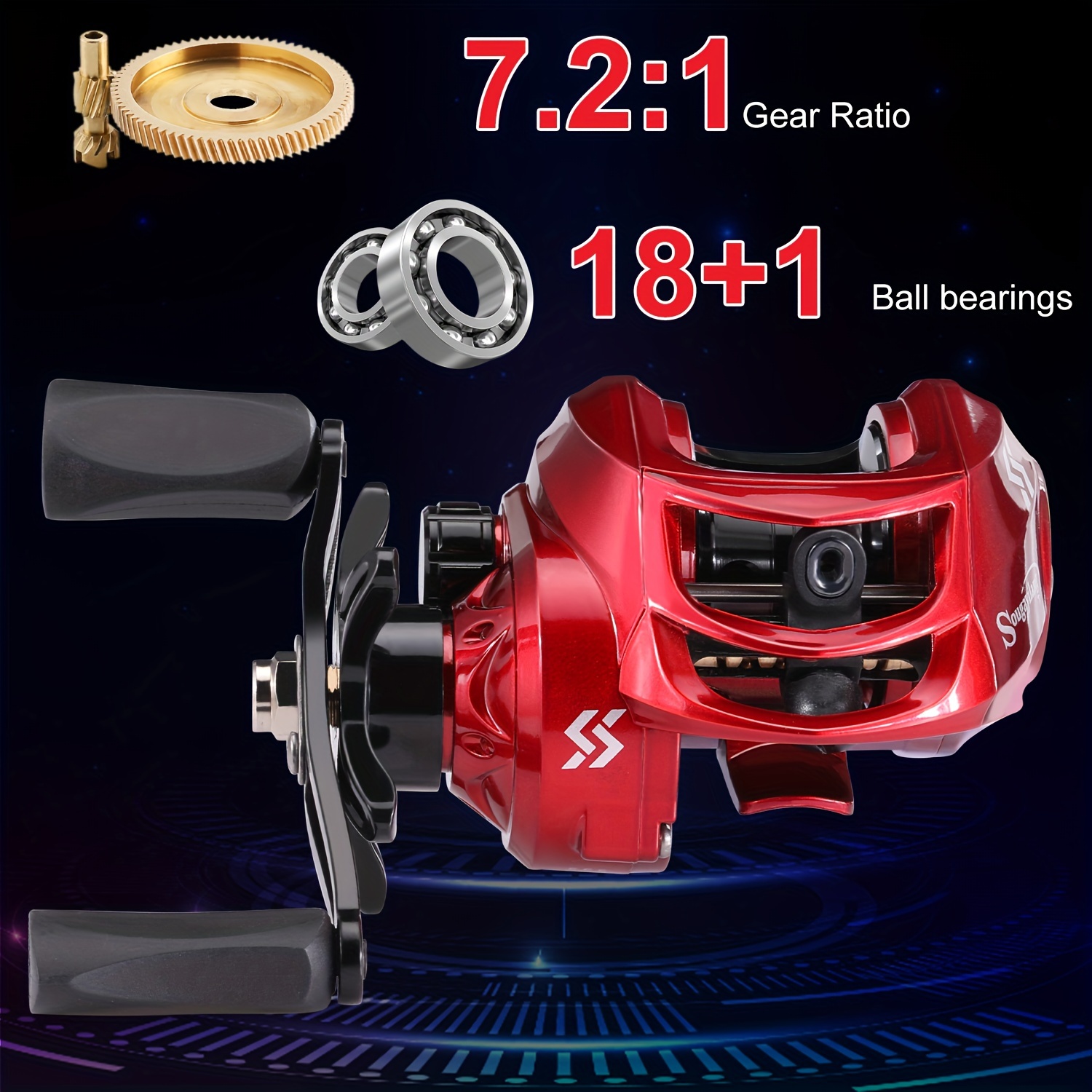 Sougayilang 1pc 7.2:1 Gear Ratio Aluminum Baitcasting Reel, Green Fishing  Reel With Magnetic Brake System For Freshwater