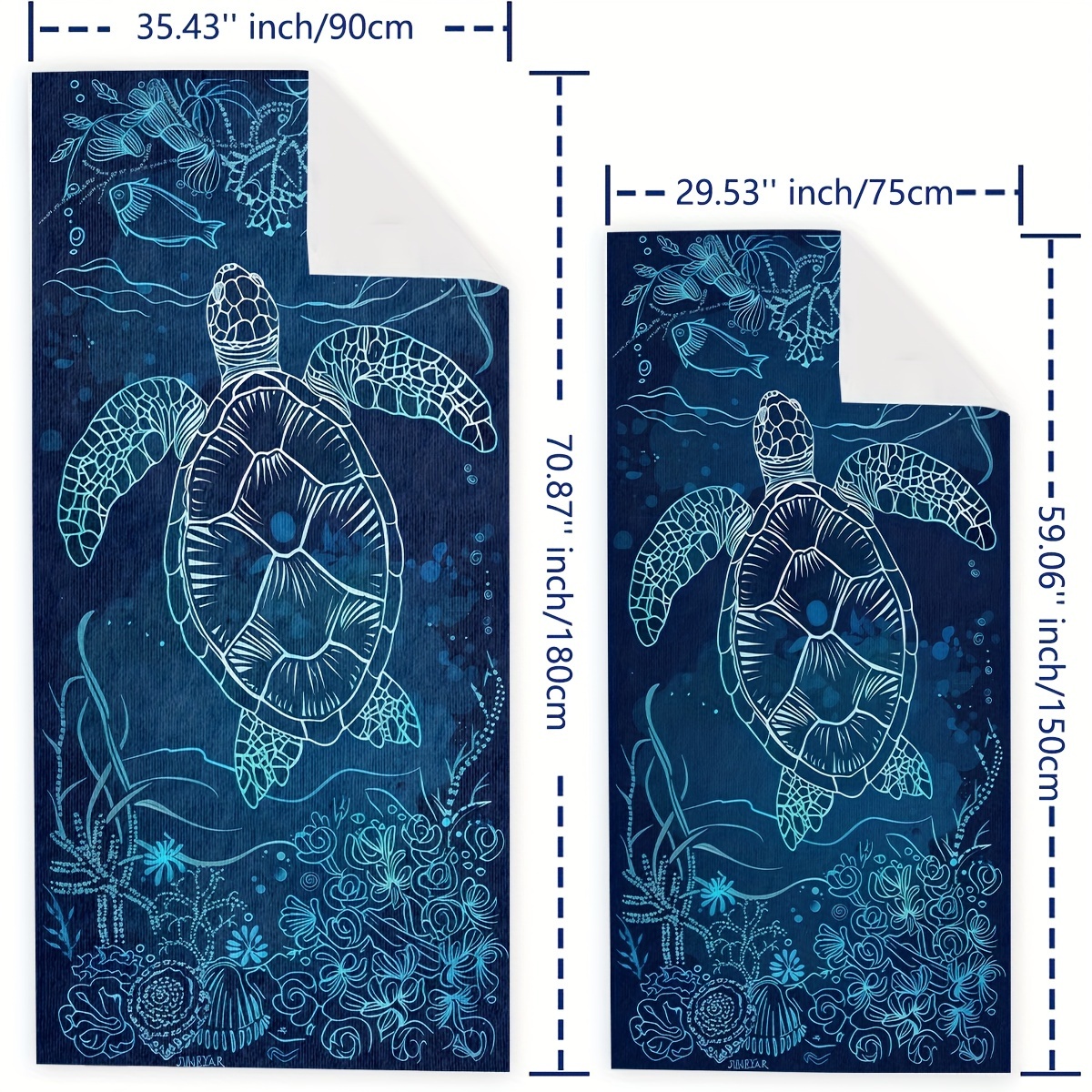 Soft Microfiber Beach Towel Sea Turtle And Coral Pattern Blue_voghion.com