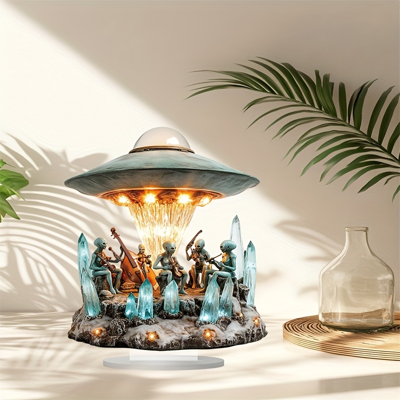 

2d Flat, 1pc Bohemian Ufo & Band Acrylic Tabletop Decoration - Christmas Gift, Illuminated Desk Ornament With Crystal Accents For Home & Bedroom Decor (7.9in*7.1in)