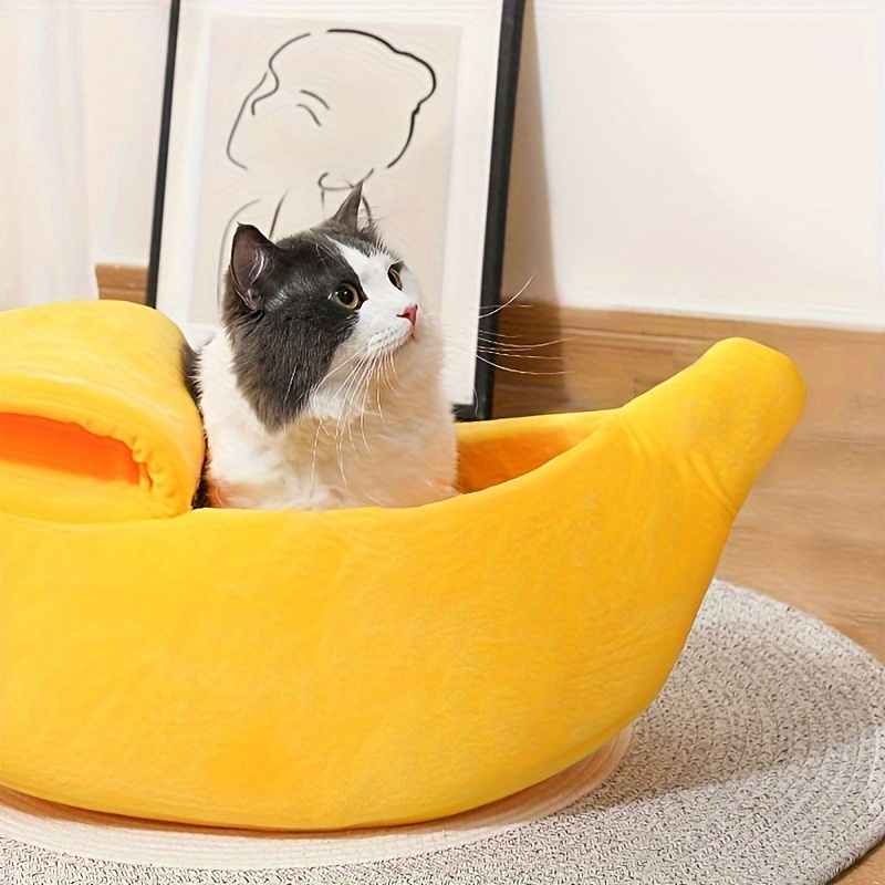 

1pc Cozy Banana-shaped Cat Bed, Polyester Fiber Pet Lounger For Cats, Comfortable And Indoor Cat Nest, Kitten Bed