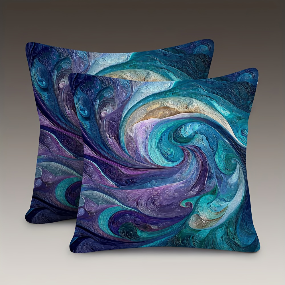 TEMU 2pcs, Double Sided Soft, Throw Pillow Cover 18x18inch, And Waves Of Color, Swirls, Suitable For Sofas, Living Rooms, Bedrooms, No Pillow Core,