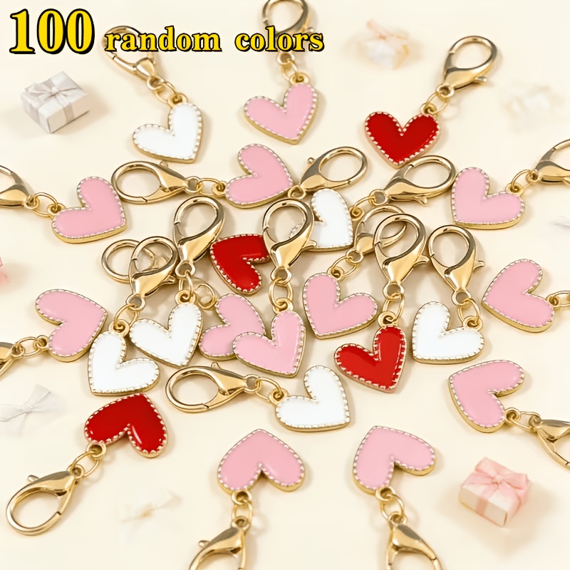 TEMU Set di 100 portachiavi a forma di cuore in colori casuali , rosa, , con ciondolo a cuore, ciondolo per borsa da donna, accessorio moda, elegante