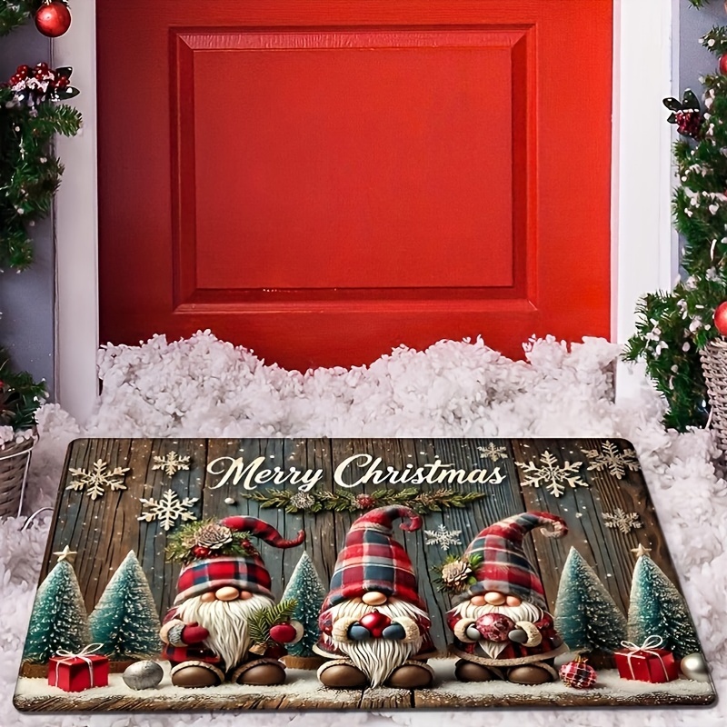 christmas gnome print flannel door mat thick non slip absorbent rug for home decor   bedroom living room and entryway details 0