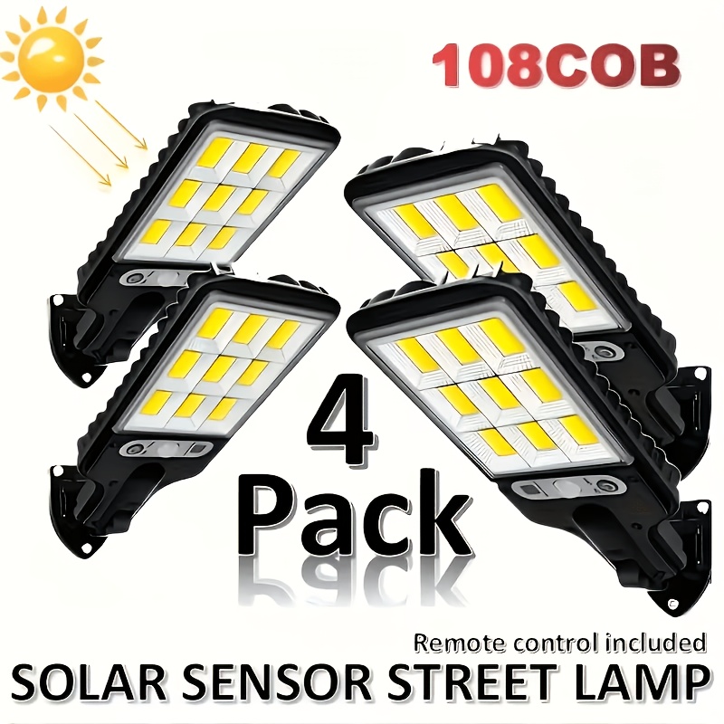 TEMU 4 Solar Street Lamps With Sensors, Led Safety Wall Lamps With Remote Controls, 3 Working , Suitable For Garden, Courtyard, Porch And Garage