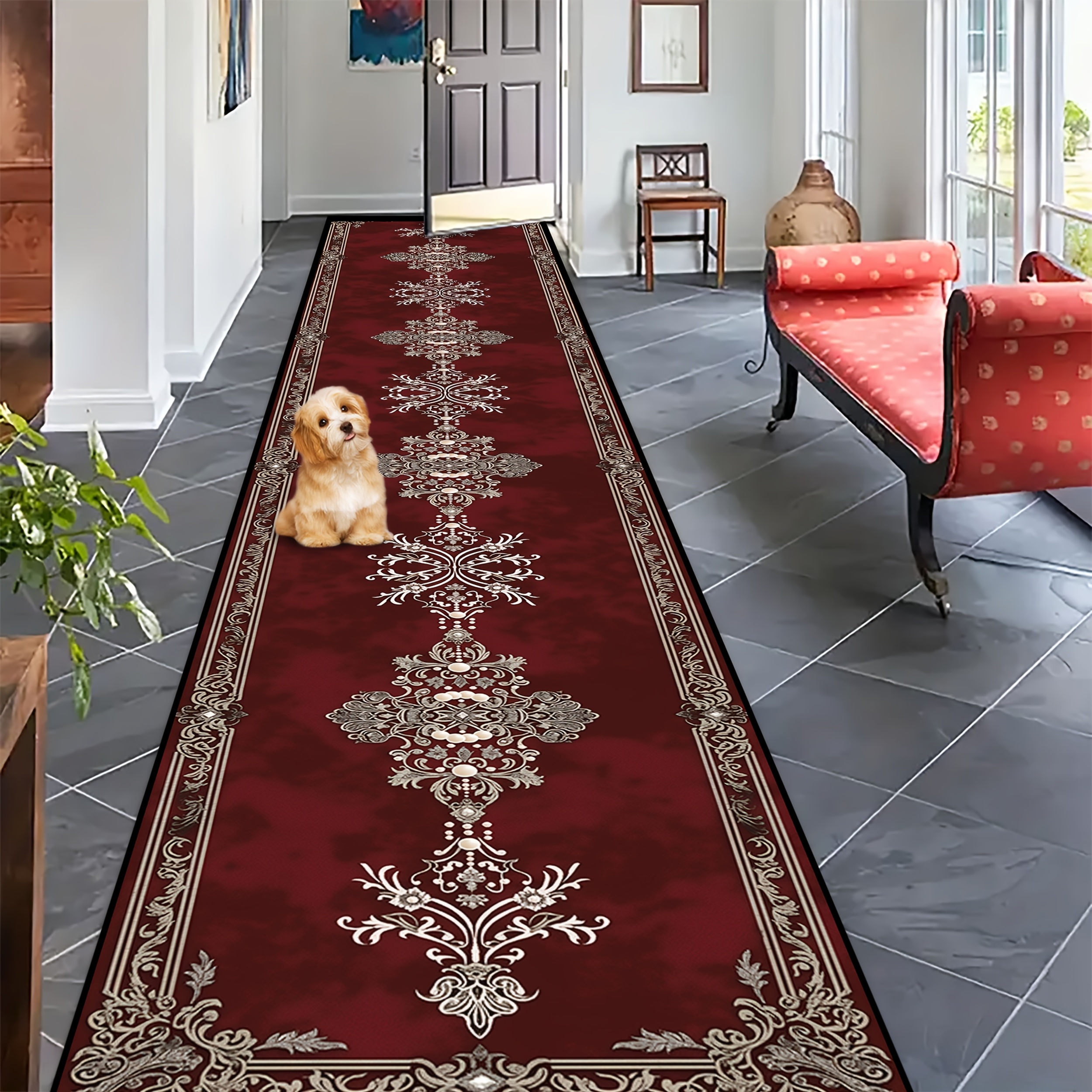 TEMU Expédition [Velours Strass Doré] 1pc, 60X280Cm Tapis Rectangulaire de Style Européen, Tapis de , Design Lavable en Machine, Tapis de Cuisine ,