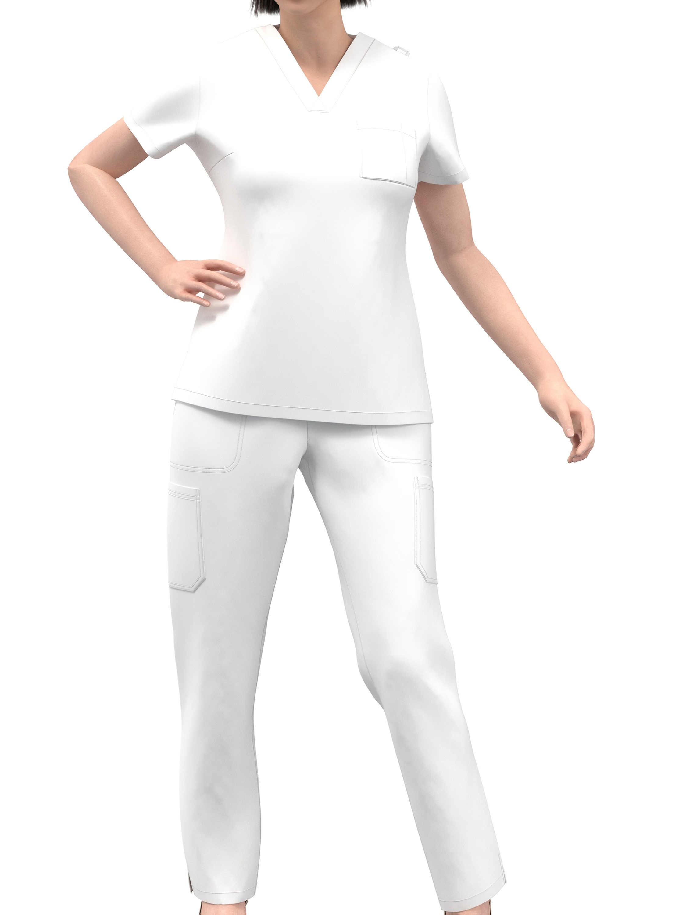 V Neck Skinny Stretch Women Nursing Scrubs Set - Classic Scrubs Uniforms Mulitiple Pockets Top Straight Pants with Rib Waistband Full Elastic with Drawstring JYC310.
