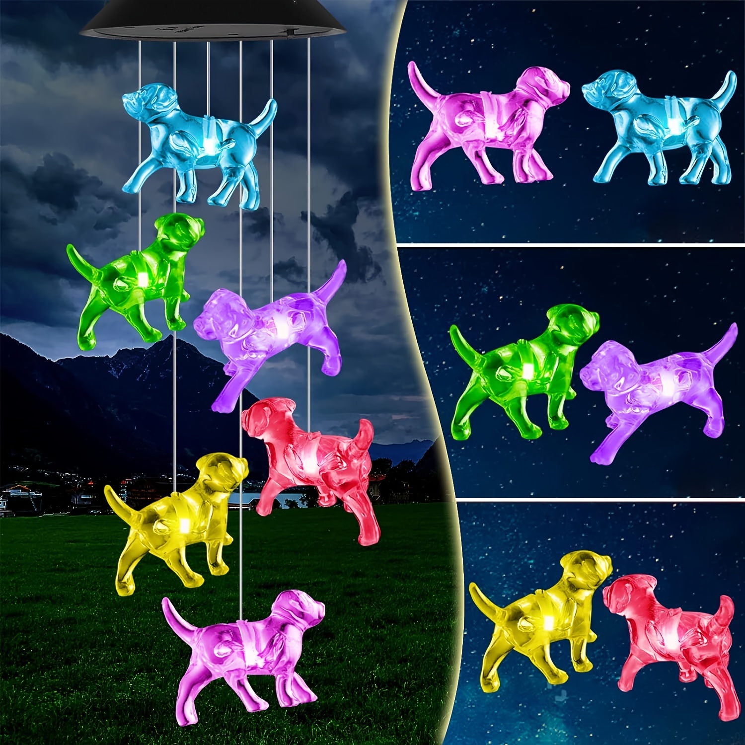 

1pc Solar Cute Dog Wind Chime Light, Outdoor Color Changing, 6led Wind Chime Lights, For Family Gathering Yard Garden Lawn Porch Deck, For Family Gift For Mom Grandma Birthday