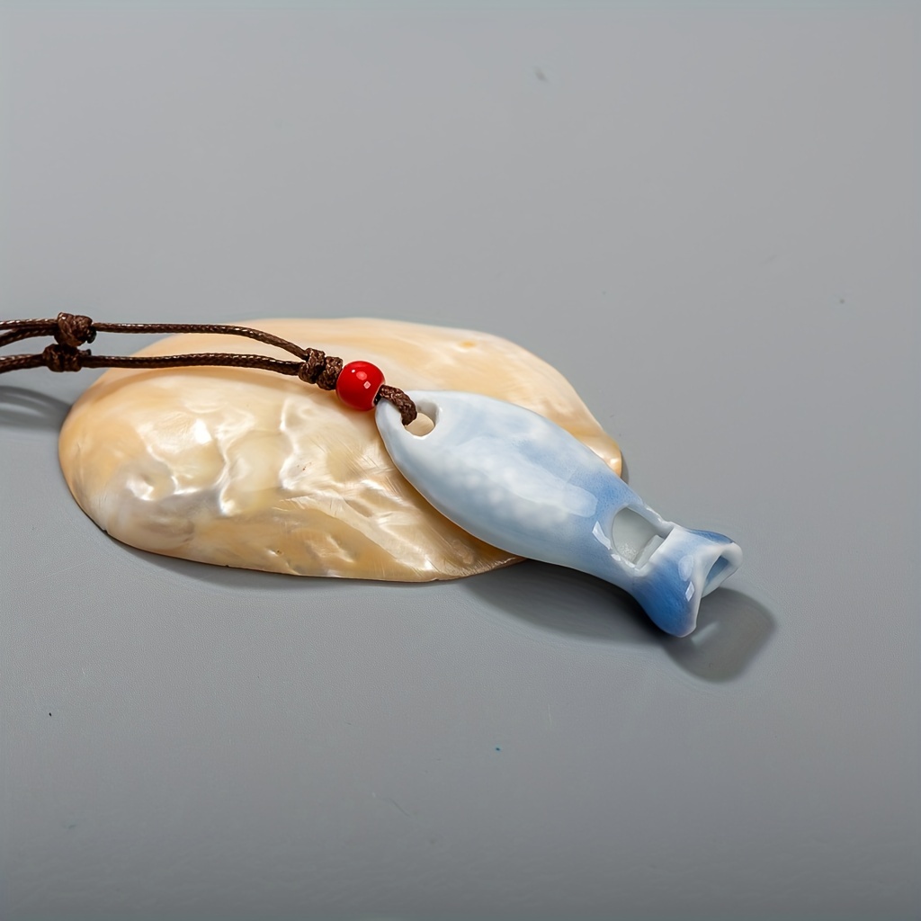 1pc, Women's Fashion Pendant Necklace, Handmade, And Color, Pattern Color Placement Random, Cute Creative Small Fish Ceramic Whistle Pendant Necklace, Creative Unisex Gift, Ceramic