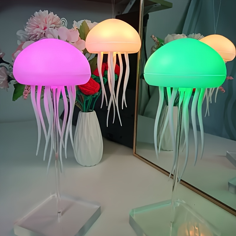 

Jellyfish Table Lamp, Modern Dimmable Led Night Light, Usb Rechargeable With Remote Control, Non-waterproof, Voice-activated, With Polished Plastic Base For Home Decor, Sea Theme Lighting