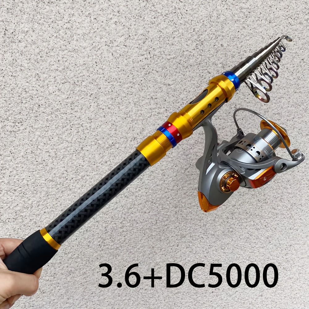 Image of Carbon Fiber 1.8-3.6 Meter Telescopic Fishing Rod With 5.2:1 Spinning Reel, Fishing Rod And Reel Combo, Suitable For Travel, , Fishing Kit