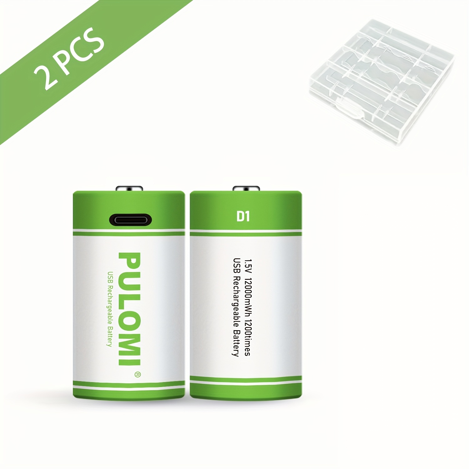 TEMU 2pcs Pulomi D Rechargeable Batteries 8000mah 1.5v High Capacity, 3h Fast Charge & 1200 Cycles, Usb-c Portable Charger Included, Compatible With