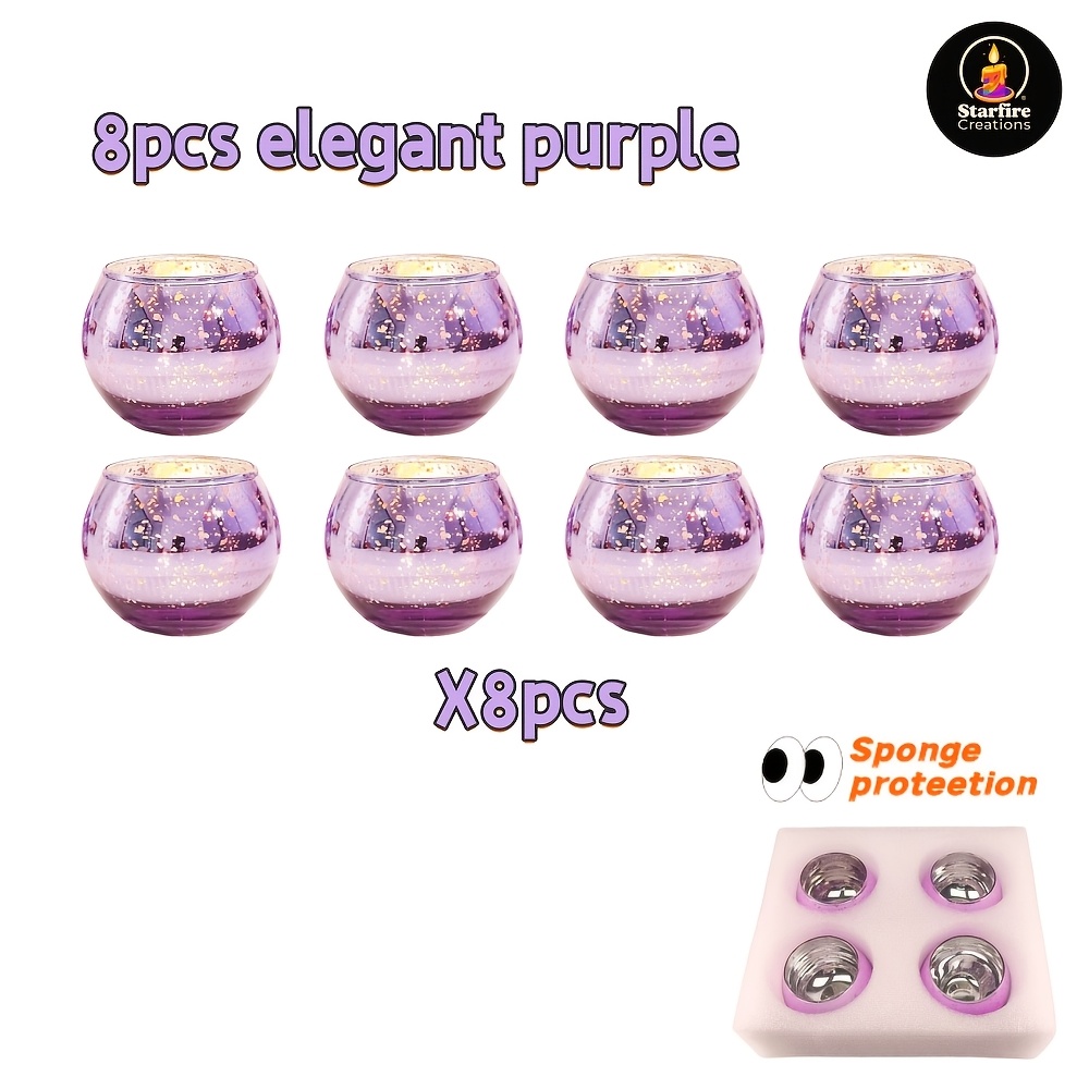 TEMU 8-elegant Purple Plated Glass Candlestick Set, Suitable For Gifts, Table Centerpieces, Glass Candlesticks, Wedding Shower Decorations, Holiday