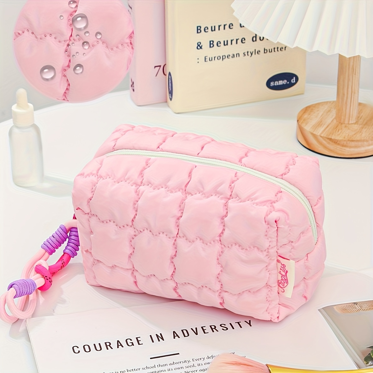 TEMU Cute Makeup Bag - Large Capacity Soft & Jewelry Suitable For Nurses, Students, - Stylish Pouch, Holiday Gift For Phone, Headphones, Storage