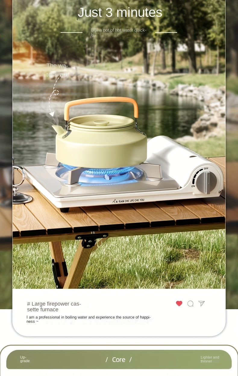 [Travel Essential] Ultra-Thin White Portable Carb Stove with Safety Lock & Piezoelectric Ignition, 3500W High-Power Butane Burner for Camping, Hiking, and Outdoor Cooking, Includes Smart Safety Gas Cut-Off Feature, Camping Stove